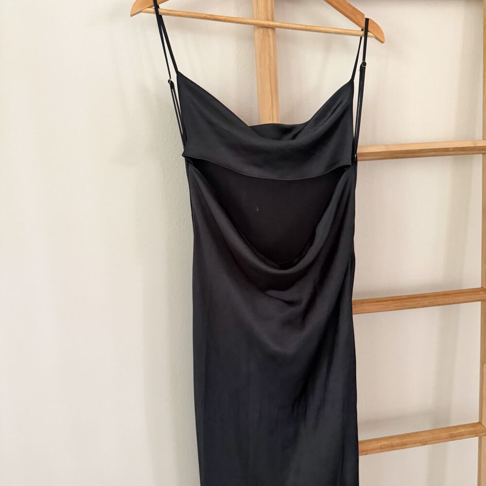 NWOT Oh Polly Black Cowl Neck Backless High Slit Maxi Dress US 2 - Picture 9 of 14
